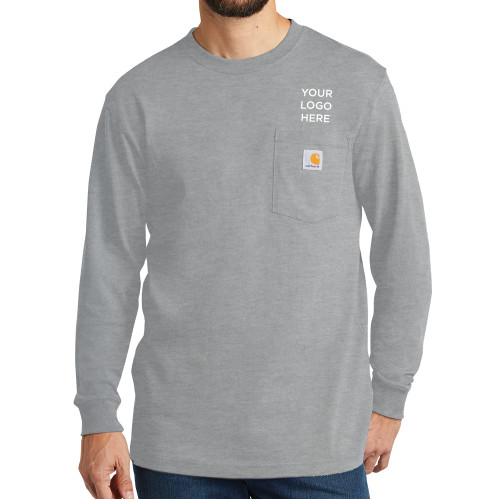 Carhartt Workwear Heather Grey Long Sleeve Pocket T Shirt-Blank Logo