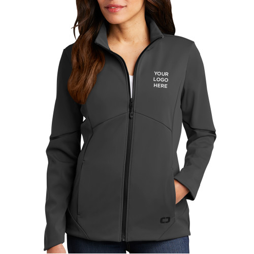 OGIO Womens Charcoal Exaction Softshell Jacket-Blank Logo