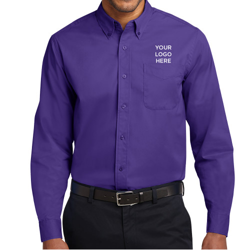 Purple Twill Button Down Long Sleeve-Blank Logo