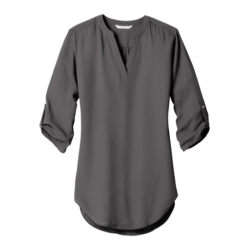 Womens Grey 3/4 Sleeve Tunic Blouse-Blank Logo