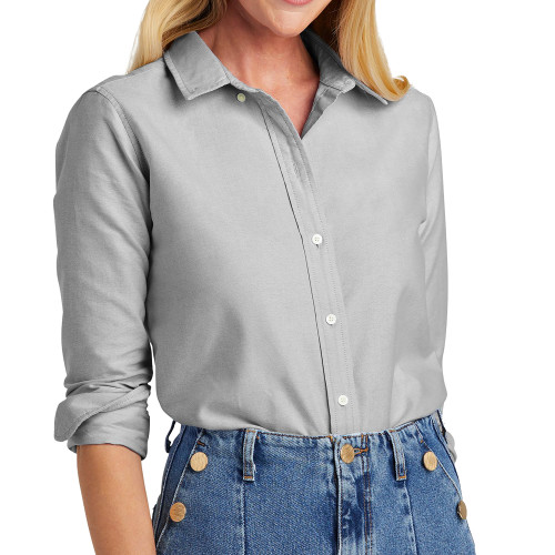 Brooks Brothers Womens Windsor Grey Casual Oxford Cloth Shirt-Blank Logo