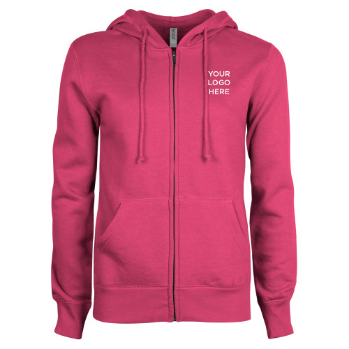 ENZA Womens Fuchsia Fleece Full Zip Hoodie-Blank Logo