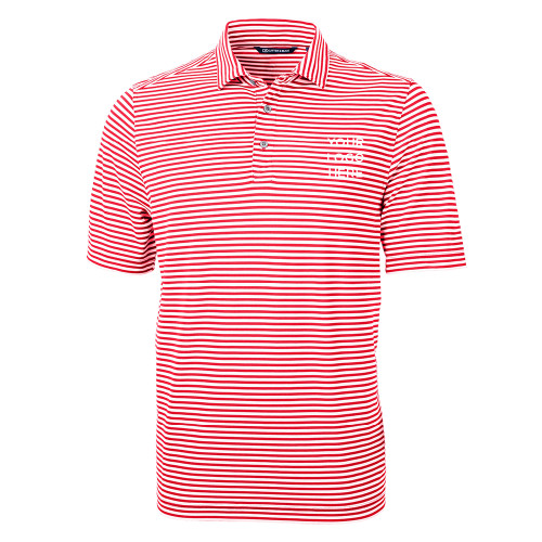C&B Red Virtue Eco Pique Stripe Polo-Blank Logo