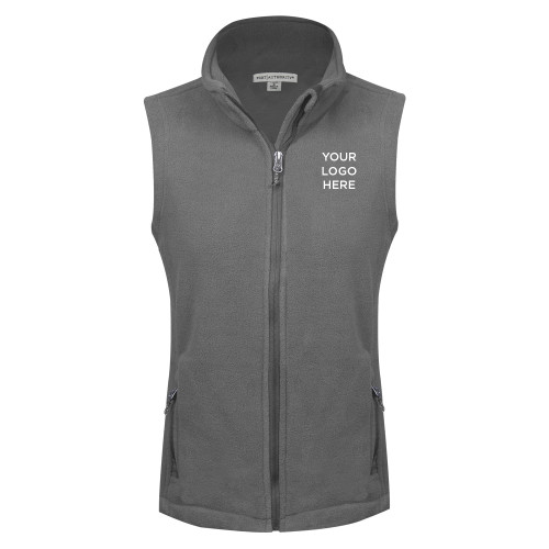 Womens Charcoal Fleece Full Zip Vest-Blank Logo