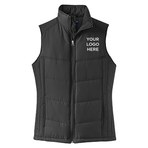 Womens Black Puffer Vest-Blank Logo