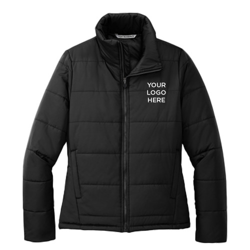 Womens Black Puffer Jacket-Blank Logo