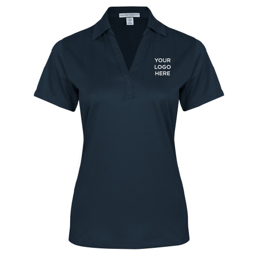 Womens Navy Performance Fine Jacquard Polo-Blank Logo