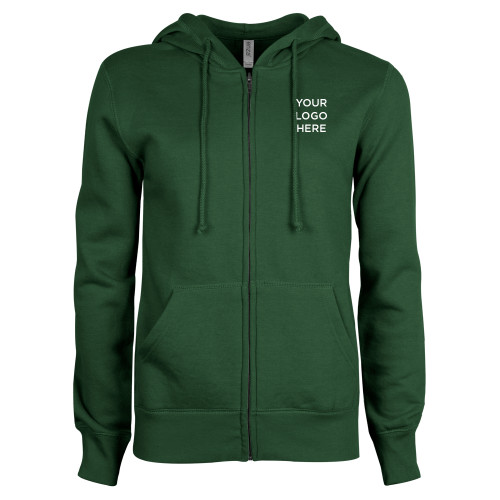 ENZA Womens Dark Green Fleece Full Zip Hoodie-Blank Logo