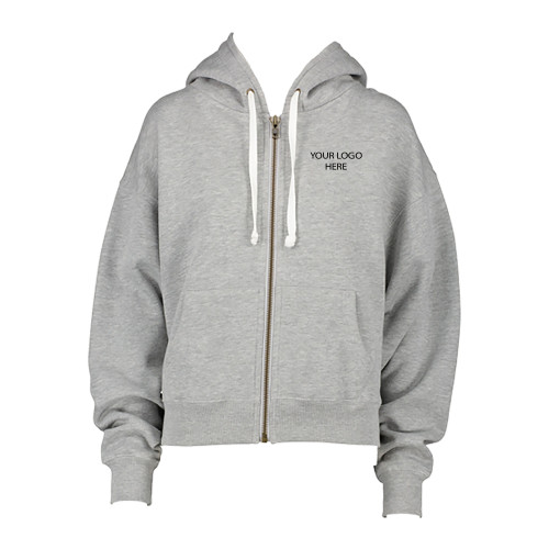 ENZA Womens Grey Boxy Full Zip Hood-Blank Logo