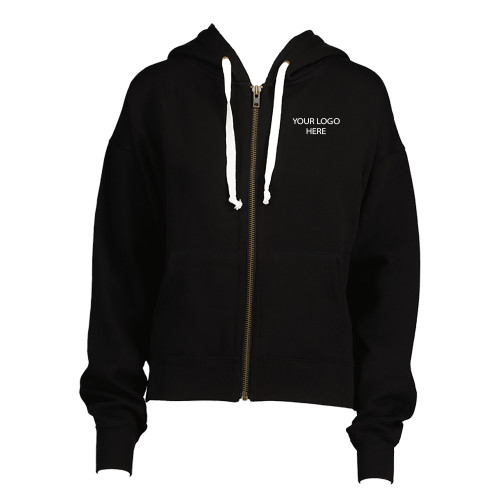 ENZA Womens Black Boxy Full Zip Hood-Blank Logo