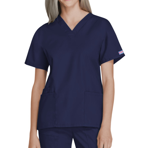 Womens Navy WW Originals V Neck Scrub Top BLANK-Blank Logo