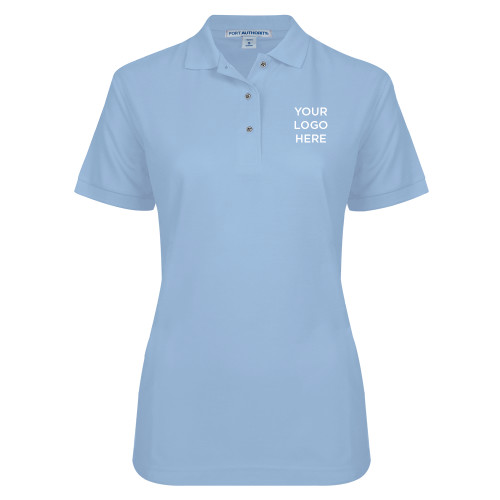 Womens Silk Touch Light Blue Pique Polo-Blank Logo