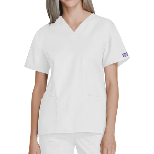 Womens White WW Originals V Neck Scrub Top BLANK-Blank Logo