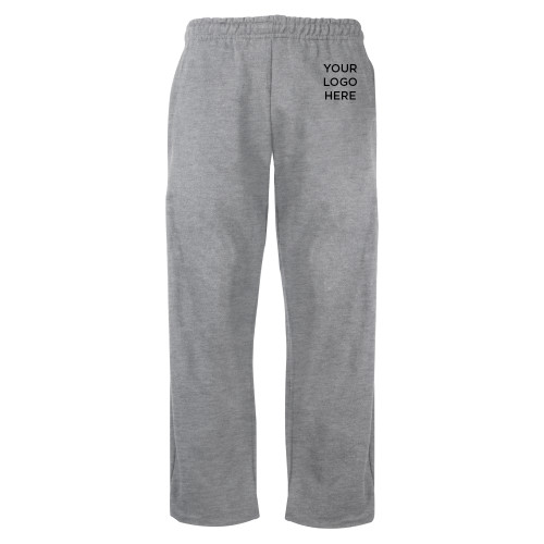 Grey Fleece Open Bottom Pant-Blank Logo