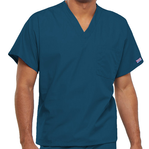 Unisex Caribbean Blue WW Originals Neck Scrub Top-Blank Logo