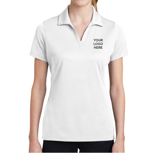 Womens White Dry Mesh Polo-Blank Logo