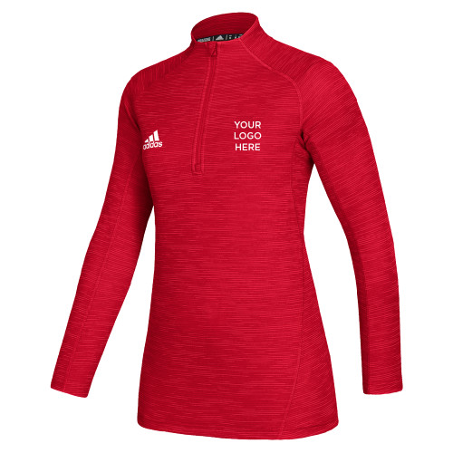 Adidas Womens Red Game Mode 1/4 Zip-Blank Logo
