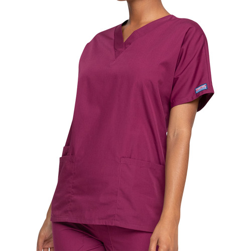 Womens Wine WW Originals V Neck Scrub Top-Blank Logo