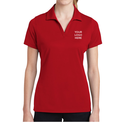 Womens Red Dry Mesh Polo-Blank Logo