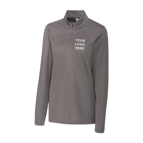 C&B Womens Titan Grey Clique Ice Pique Half Zip-Blank Logo