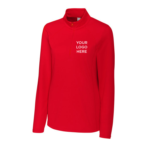 C&B Womens Red Clique Ice Pique Half Zip-Blank Logo