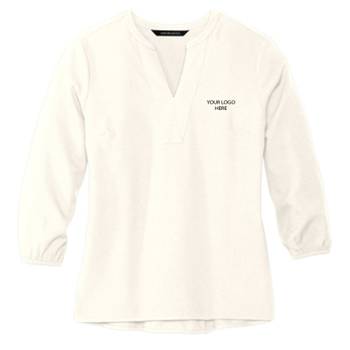Mercer + Mettle Womens Ivory 3/4 Sleeve Crepe Blouse-Blank Logo