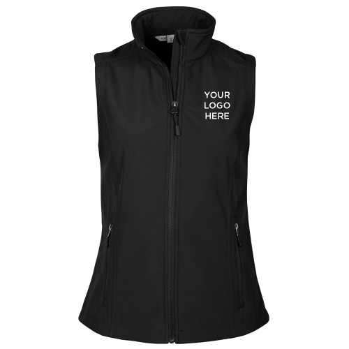 Womens Black Core Softshell Vest-Blank Logo