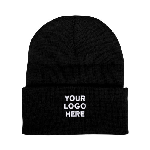 Black Knit Beanie w/Cuff-Blank Logo
