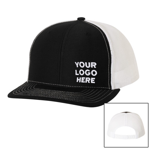 Richardson Black/White Trucker Hat-Blank Logo