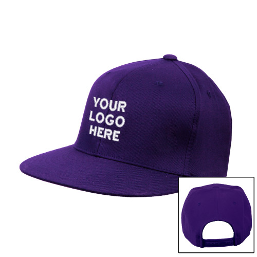 Purple Twill Flat Bill Snapback Hat-Blank Logo