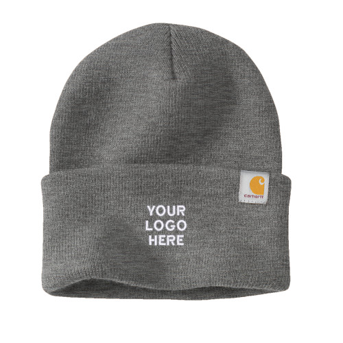 Carhartt Heather Grey Knit Beanie w/Cuff-Blank Logo