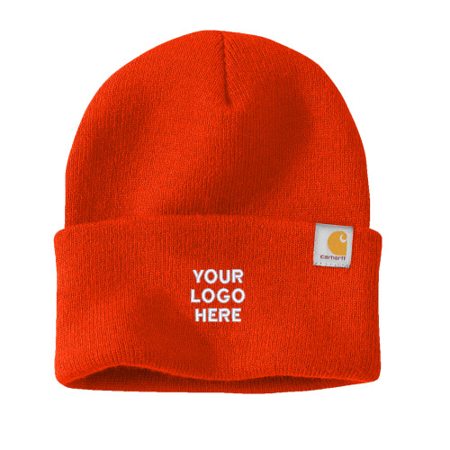 Carhartt Bright Orange Knit Beanie w/Cuff-Blank Logo