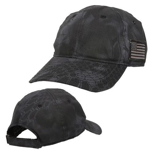 Kryptek Typhon Black Adjustable U.S. Flag Hat-Blank Logo