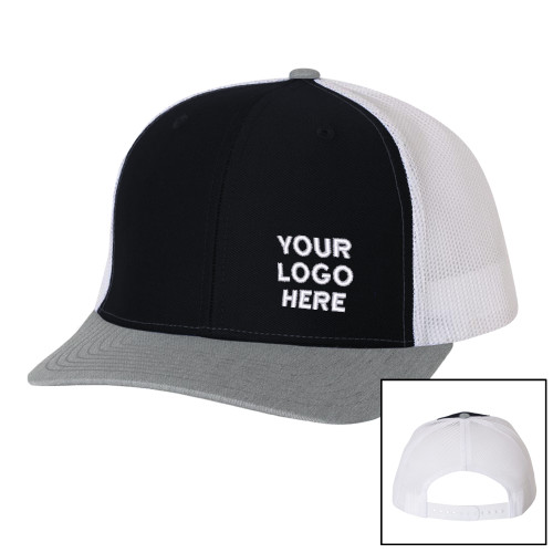 Richardson Black/White/Heather Trucker Hat-Blank Logo