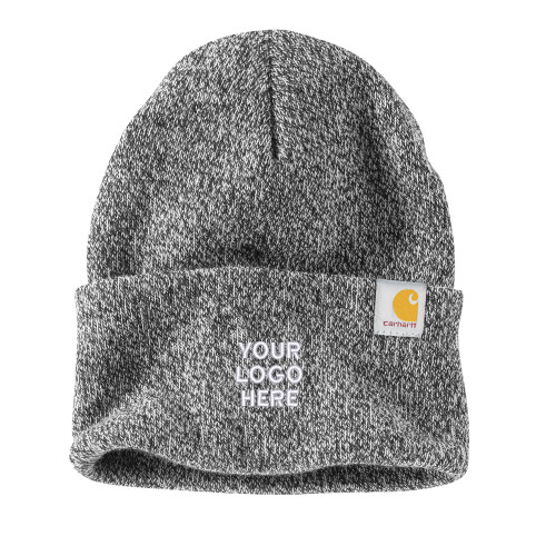 Carhartt Black/White Knit Beanie w/Cuff-Blank Logo