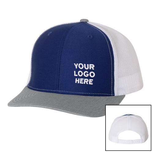 Richardson Royal/White/Heather Trucker Hat-Blank Logo