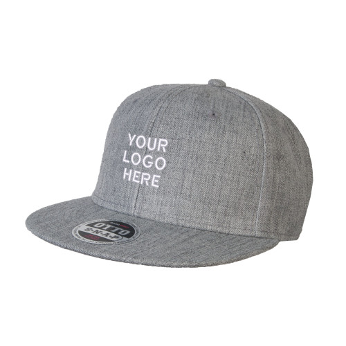 Heather Grey Wool Blend Flat Bill Snapback Hat-Blank Logo