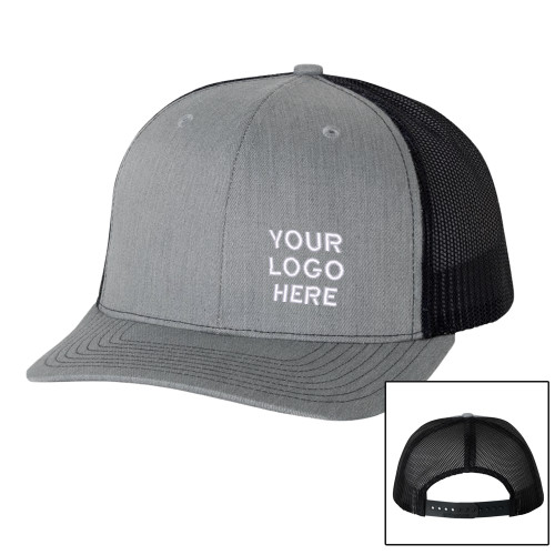 Richardson Heather Grey/Black Trucker Hat-Blank Logo