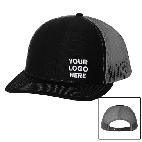 Richardson Black/Charcoal Trucker Hat-Blank Logo