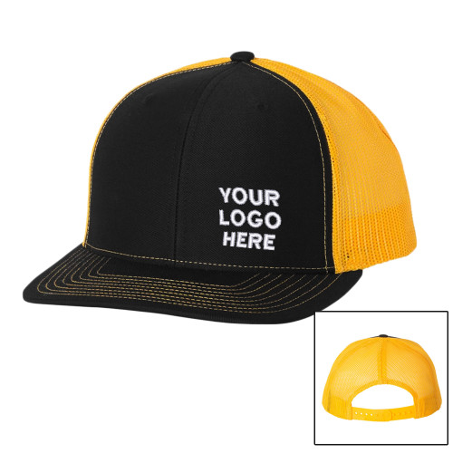 Richardson Black/Gold Trucker Hat-Blank Logo