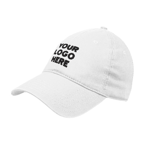 White Unstructured Adjustable Low Profile Hat-Blank Logo