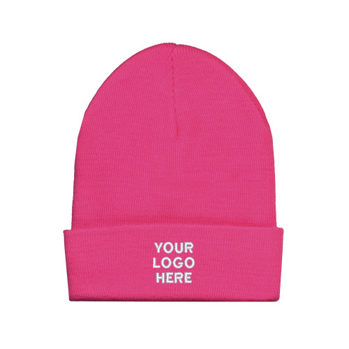 Fleece Lined Neon Pink Knit Beanie-Blank Logo