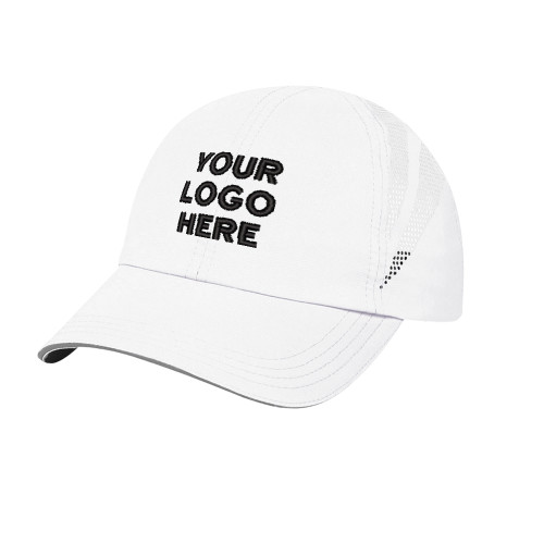 Womens White Performance Cap-Blank Logo