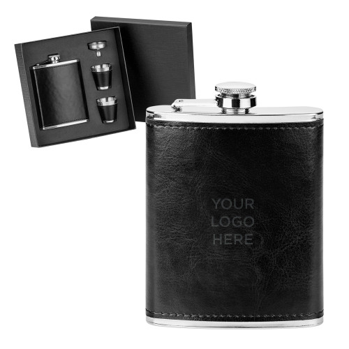 Fabrizio 4 Piece Black Flask Set-Blank Logo Engraved