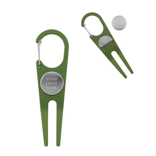 Green Aluminum Divot Tool/Ball Marker-Blank Logo Engraved