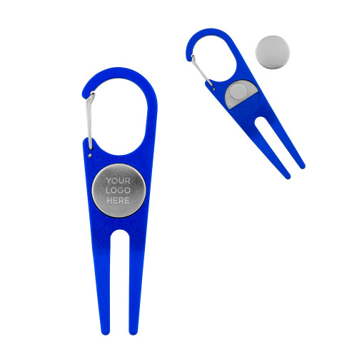 Blue Aluminum Divot Tool/Ball Marker-Blank Logo Engraved