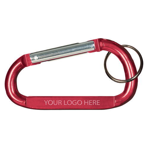Red Carabiner with Split Ring-Blank Logo Engraved