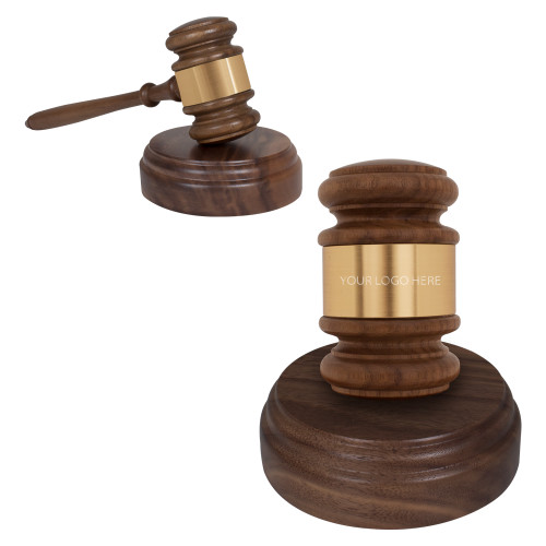 Personalized Gavel & Sound Block Set-Blank Logo Engraved