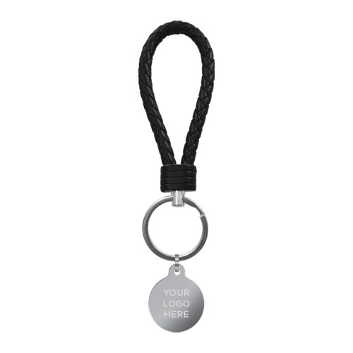 Black Leather Loop Key Chain-Blank Logo Engraved