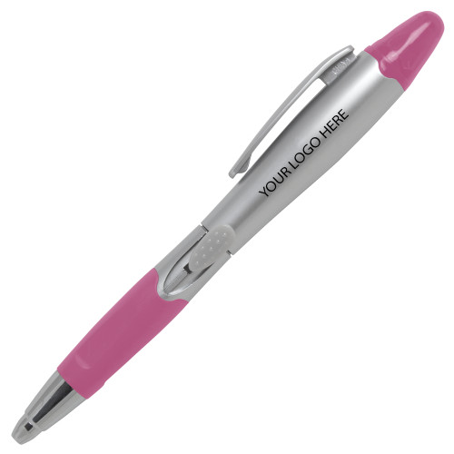 Silver/Pink Blossom Pen/Highlighter-Blank Logo